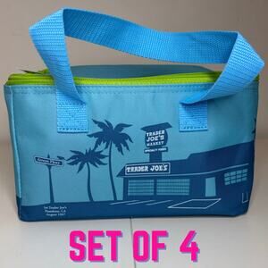 Set of 4 Trader Joe’s Mini  Insulated Cooler Tote Bags Summer 2025 Sea Blue NWT!